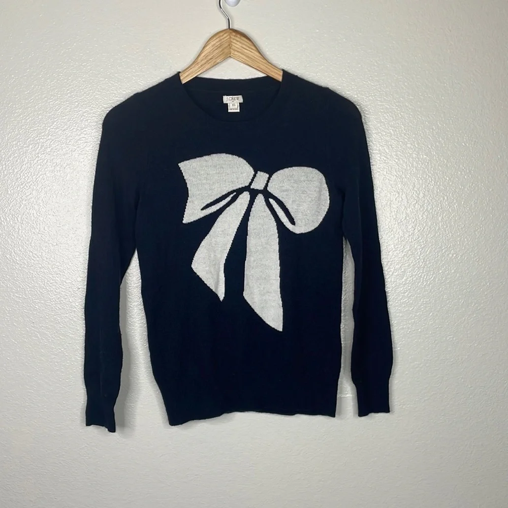 J. Crew Bowtie Merino Wool Blend Crewneck sz XS‎ Blue/White